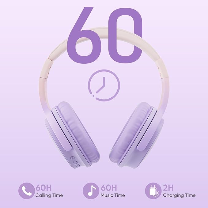 Wireless Headphones, Bluetooth Over Ear Headsets with Microphone, Hi-Fi Audio, 60H Playtime, Touch Control, Foldable Lightweight, On-Ear Headphones for Girls Women, Travel, Work,