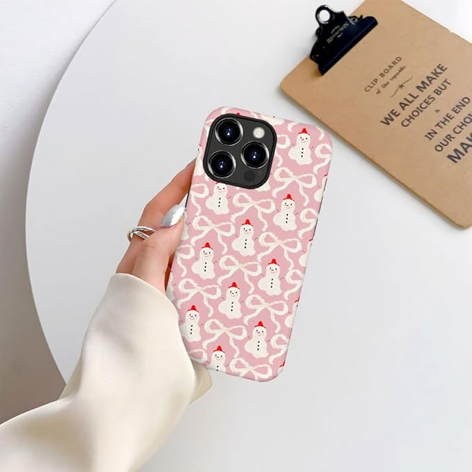 DAIZAG Case Compatible with for iPhone 15 Pro,Christmas Snowman Pink Bow Phone Case for iPhone 15 Pro for Girl Women Boy Men
