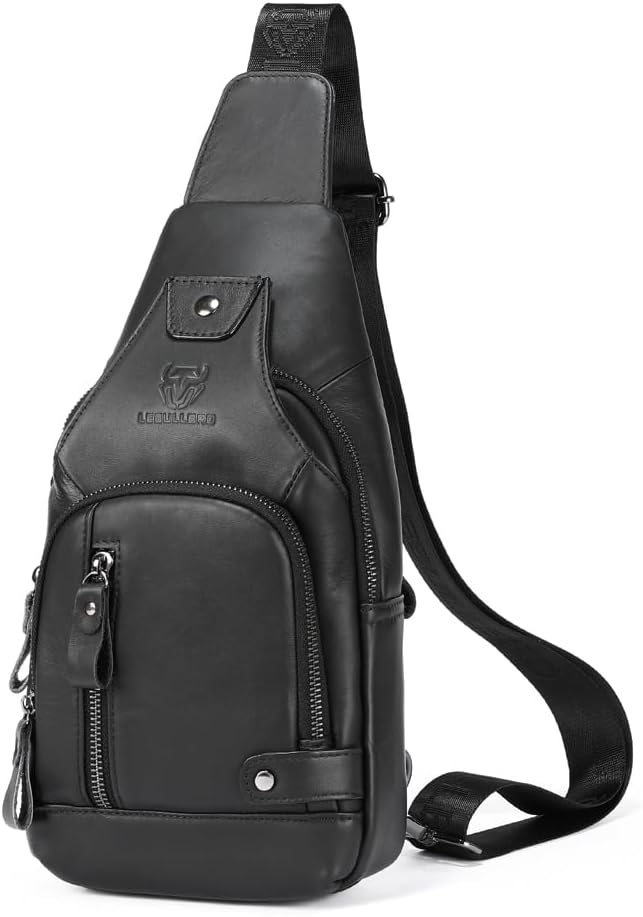 Sling Bag for Men Genuine Leather Chest Bag Crossbody Backpack Travel Hiking Outdoor Sports