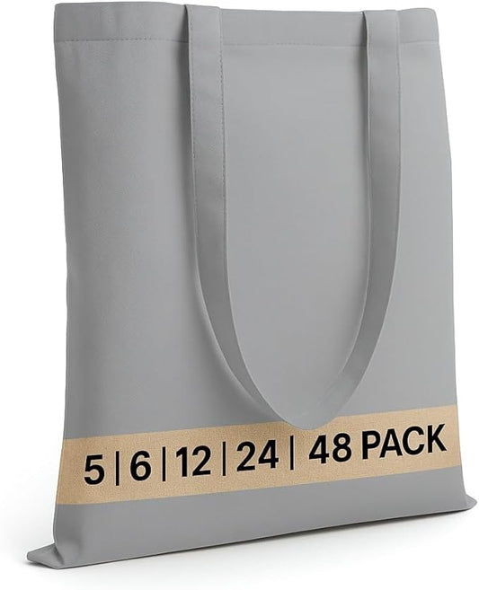 Salt Earth Pack of 5 | 6 | 12 | 24 | 48 – 100% Cotton Reusable Tote Bags – Bulk Grocery, Shopping, DIY, Beach & Gift Use