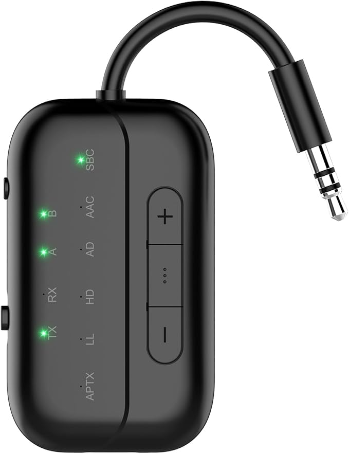 Bluetooth Transmitter Receiver, 2-in-1 V5.3 Wireless Adapter for Airplane, TV, PC, Gym, Switch. Supports up to 2 AirPods/Headphones. Audio Receiver for Car/Home Stereo,with AptX Low Latency & HD