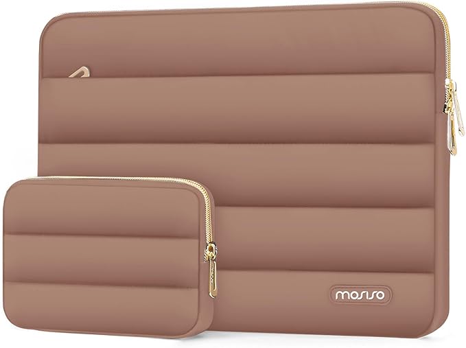 MOSISO 13.3 inch Laptop Case, 13-13.3 inch Puffy Laptop Sleeve Compatible with MacBook Air 13 13.6 M4 M3 M2 M1/Pro 13/Pro 14, HP Dell ASUS Lenovo,Polyester Horizontal Bag with Small Case, Mocha