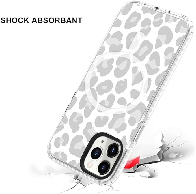 SAKUULO Magnetic for iPhone 11 Pro Max Case [Compatible with MagSafe] Light Grey Leopard Print Pattern Wireless Charge Slim Shockproof Case for iPhone 11 Pro Max Phone Case, Grey Leopard (6.5")