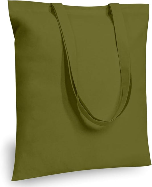 TOPDesign 12-Pack Economical 16"x15" Olive Green Cotton Tote Bags, Lightweight Medium Reusable Grocery Shopping Cloth Bags, Suitable for DIY, Advertising, Promotion, Gift, Activity