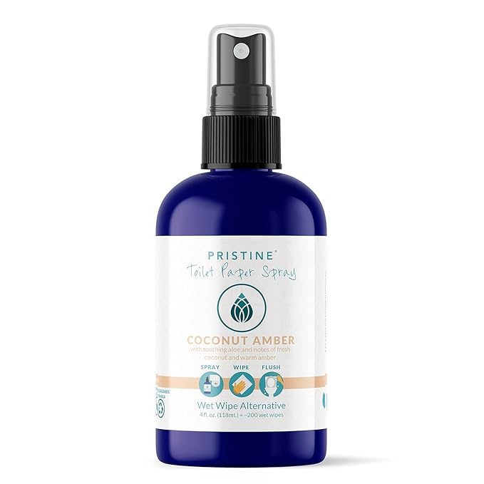PRISTINE Toilet Paper Spray - As Seen on Shark Tank, More Natural Personal Cleansing Wipes & Flushable Wet Wipes Alternative, Spray Toilet Paper to Create Flushable Wipe, Tropical Mango, 4 fl oz