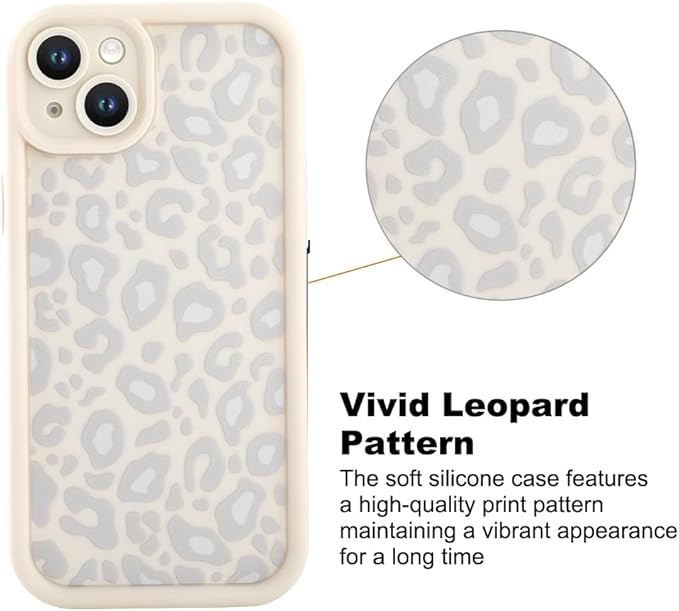 KANGHAR Case for iPhone 15 Leopard Printed Pattern Cute Cheetah Phone Case Soft TPU Shockproof Protective Cover for iPhone 15 6.1 Inch Beige with Gray Prints