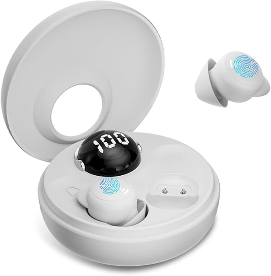 Sleep Earbuds for Side Sleepers Wireless Bluetooth Headphones Mini Invisible Earplugs Small Design Comfortable in-Ear Ear Buds Noise Blocking for Sleeping Working Hiking-White