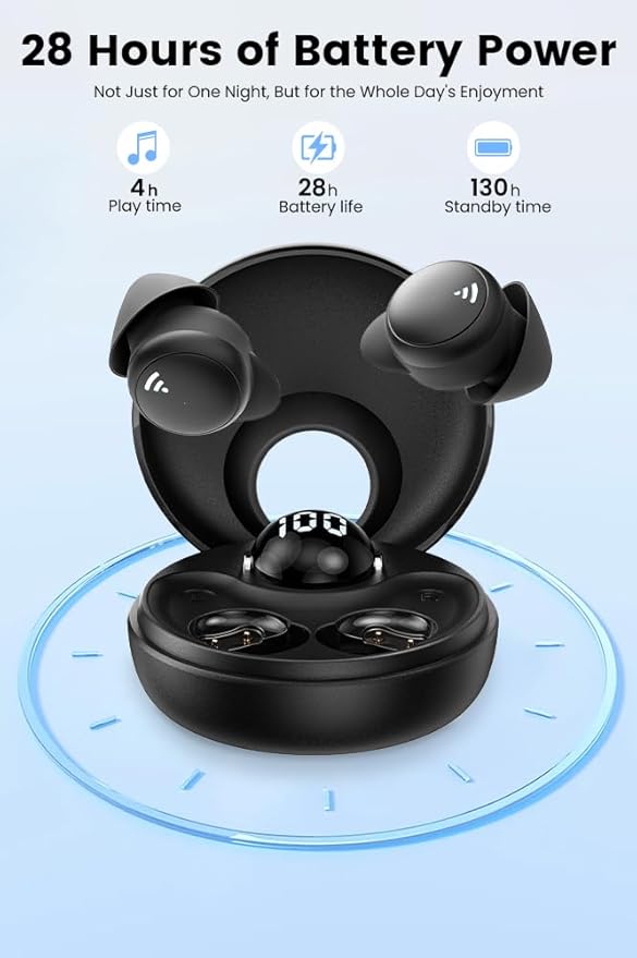 Sleep Earbuds for Side Sleepers Wireless Bluetooth Headphones Mini Invisible Earplugs Small Design Comfortable in-Ear Ear Buds Noise Blocking for Sleeping Working Hiking-Black