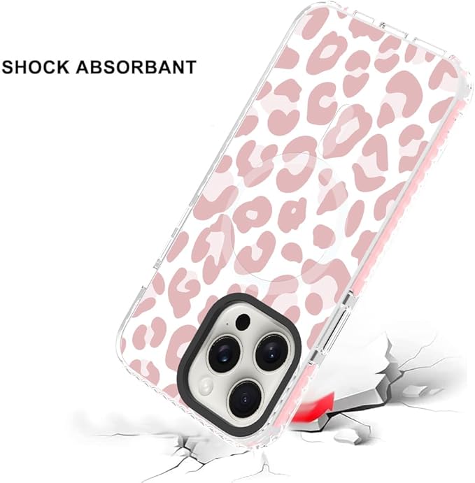 SAKUULO Magnetic for iPhone 15 Pro Case [Compatible with MagSafe] Light Pink Leopard Print Pattern Wireless Charge Slim Shockproof Case for iPhone 15 Pro Phone Case, Pink Leopard (6.1")