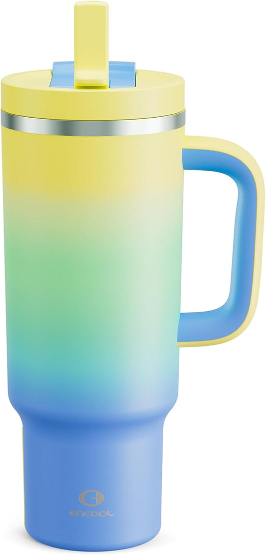 40 oz Tumbler with Handle and Straw: Stainless Steel Insulated Tumbler Keeps Cold for 24 Hours, Leakproof Travel Cup Fits in Cup Holder and BPA-Free, Soft Lagoon