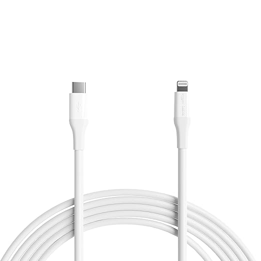 Amazon Basics MFi Certified USB-C to Lightning Fast Charging Cable for Apple iPhone, Nylon Braided, 10 ft, White