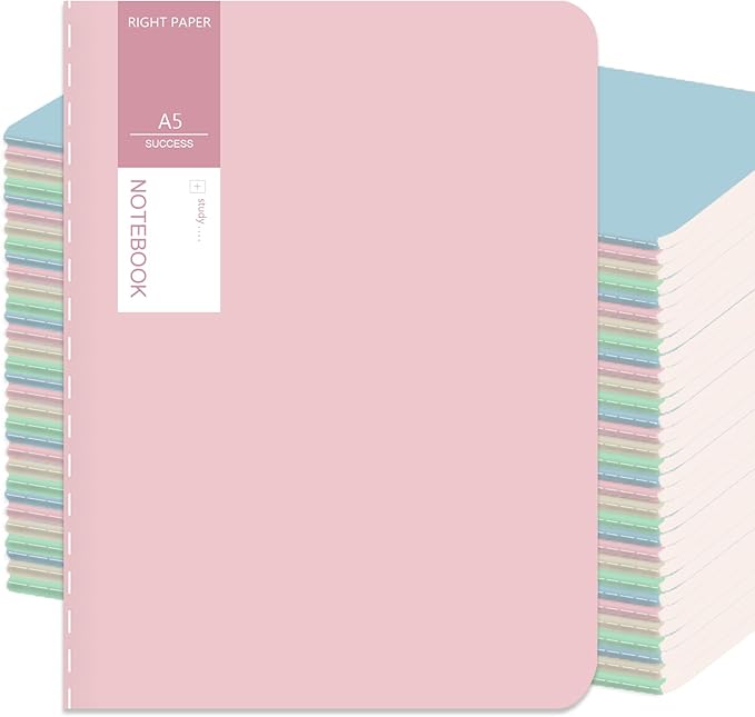 32 Pack A5 Colorful Notebooks Bulk, 8x5.5 Inches Lined Paper Travel Journaling Notebooks with 4 Colors, Composition Notebook for School Office Supplies, 38 Sheets 76 Pages