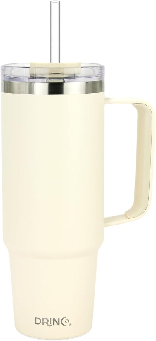 Drinco 40oz 30 oz Tumbler with Handle, Straw Lid, Insulated Stainless Steel Travel Mug Water Bottle Ice Coffee Cup For Cold and Hot, BigSur (30oz, Oakmilk)