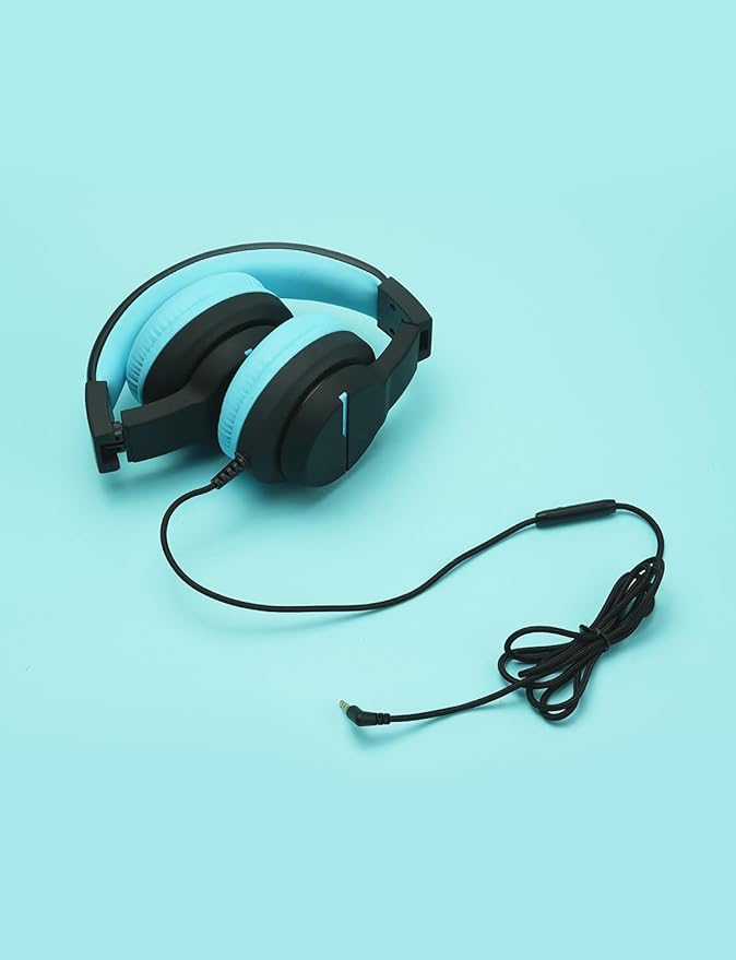 iClever HS19 Kids Headphones with Microphone for School, Volume Limiter 74/85dBA, Over-Ear Girls Boys Headphones for Kids with Shareport, Foldable Wired for iPad/Travel (Black)