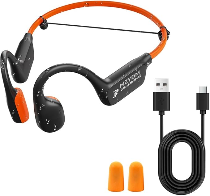 Bone Conduction Headphones, Open Ear Headphones Bluetooth5.4 with Mic, 15H Playtime, IPX6 Sweat Resistant Wireless Earphones, for Workouts and Running, Orange