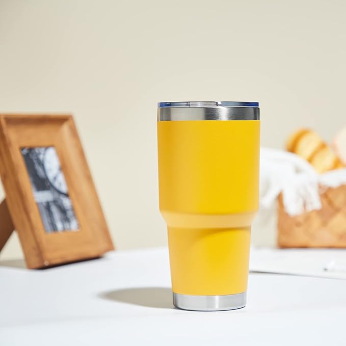 MEWAY 30oz Tumbler Double Wall Vacuum Insulated Travel Mug, Stainless Steel Tumbler with Lid, Durable Powder Coated Insulated Coffee Cup for Cold & Hot Drinks (Yellow,1 PACK)