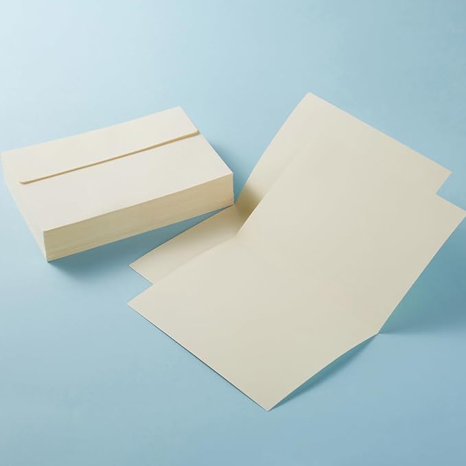 Wishop 50 Pack Self-Adhesive Envelopes with Fold Cards for Wedding Invitations, Greeting Cards, Baby Shower, Letter Mailing (Cream Color, 4x6)