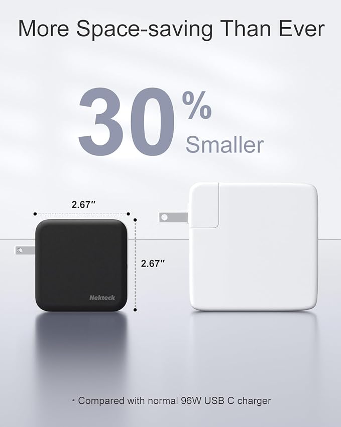 Nekteck 100W USB C Charger, Compact and Foldable Fast Charging GaN IV Charger with 6.6 Ft Cable, Compatible with MacBook Air/Pro, iPad Pro and All USBC Devices (Black)