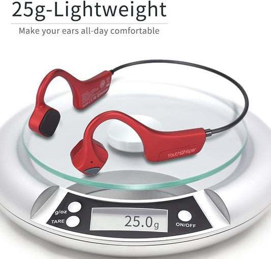 Bone Conduction Headphones Bluetooth, YouthWhisper Open Ear Wireless Earphones, Sports Headphones with Mic Waterproof for Running Cycling Hiking Walking and Workout (Red)