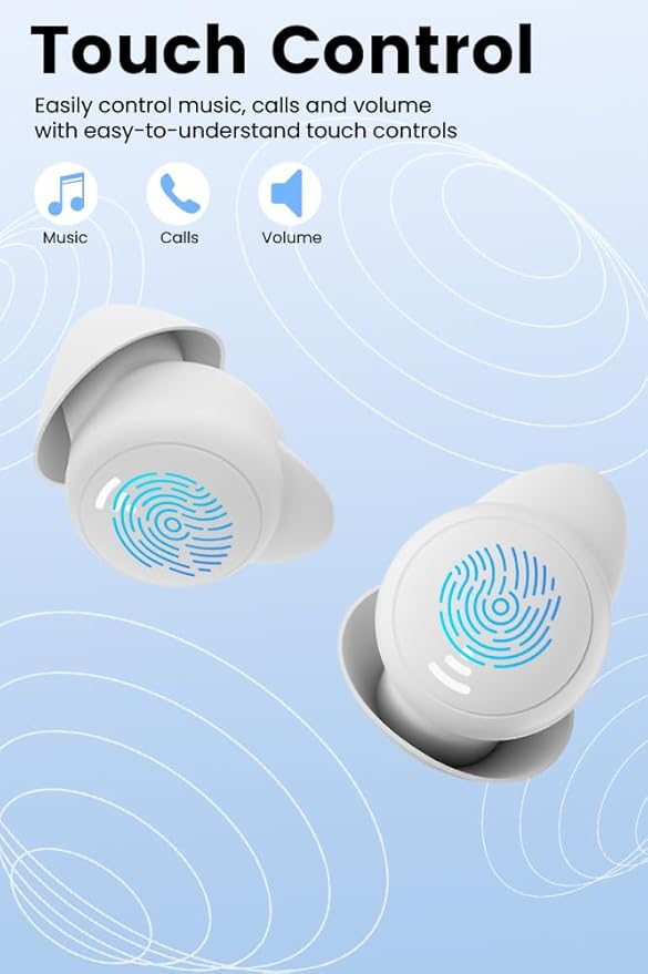 Sleep Earbuds for Side Sleepers Wireless Bluetooth Headphones Mini Invisible Earplugs Small Design Comfortable in-Ear Ear Buds Noise Blocking for Sleeping Working Hiking-White