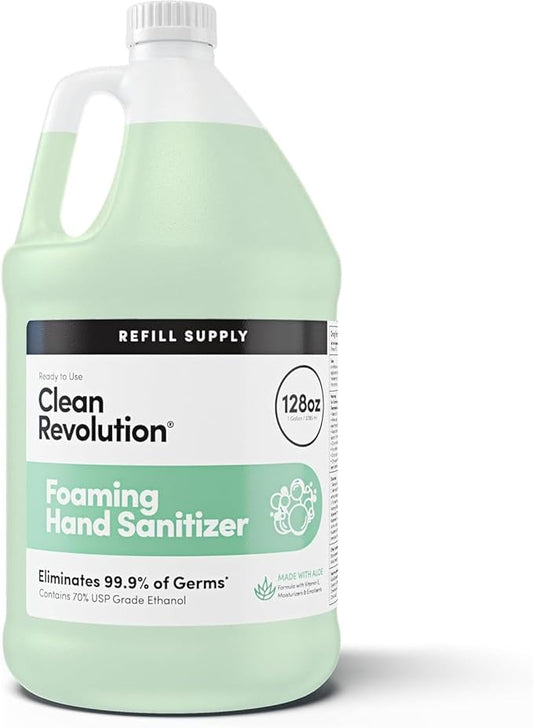 Clean Revolution Foaming Hand Sanitizer, 128 Fl. Oz Refill Supply Container | Eliminates 99.9% of Germs |Gentle & Aloe Enriched | 70% USP Medical Grade Ethanol, Medical Facility Compliant