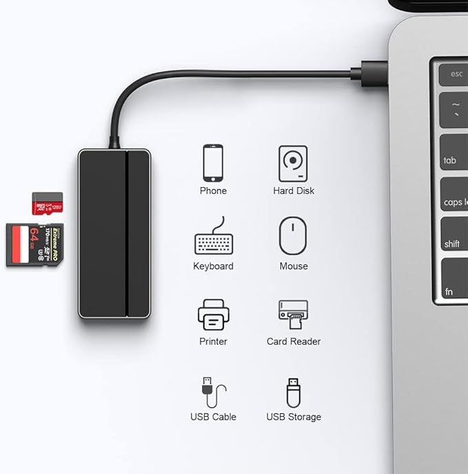 5-in-1 USB 3.0 Hub Adapter Hub, with 3 USB 3.0 Ports, SD and microSD Card Reader, USB A to USB C Adapter, for MacBook Pro, iMac, XPS, Surface Pro, S20, S10[Charging NOT Supported]