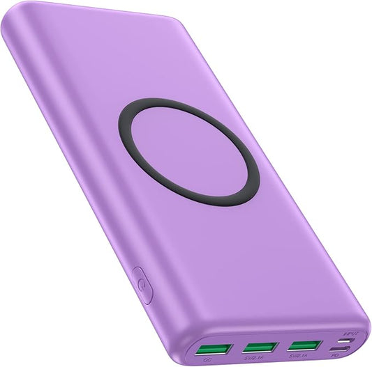 Wireless Portable Charger Power Bank,33800mAh 15W Fast Wireless Charging 25W PD QC 4.0 USB-C Power Bank,5 Output & Dual Input External Battery Pack Compatible with iPhone 16/15/14,Android etc-Purple