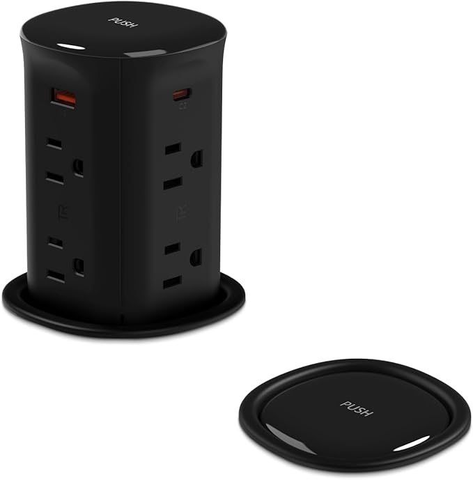 Pop up Outlet for Countertop,3-1/8 inch Hole Desk Grommet Power Station,20W USB C Fast Charging,8 Outlets 4-USB,Kitchen Island Pop Up Electrical Outlet,ETL Listed