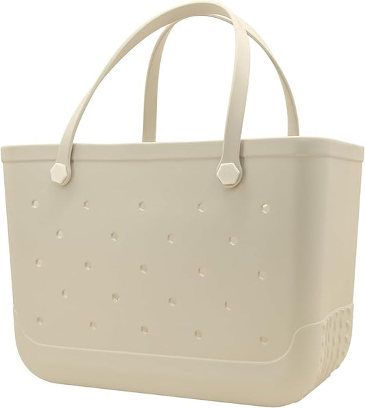 X-Large Waterproof Sandproof Rubber Beach Tote Bag with Zipper Pocket and Phone Kickstand Cup