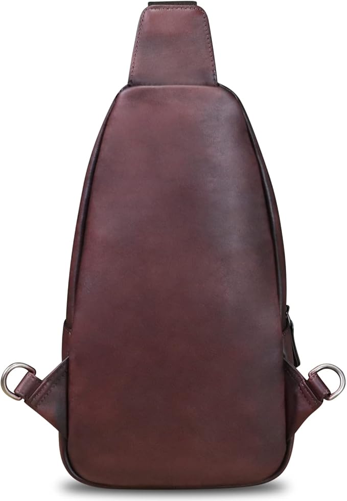 IVTG Genuine Leather Sling Bag Crossbody Casual Hiking Daypack Vintage Handmade Chest Shoulder Backpack Motorcycle Cycling Purses (Coffee)