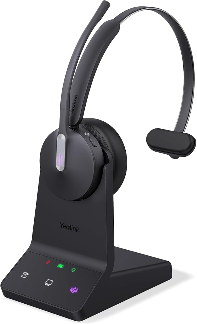 Yealink WH64 Mono Teams Wireless Headset, DECT & Bluetooth Dual-Mode 606 ft Range Headphones with 3X Mic, 26 Talk Time, Office Work Headset for Desk IP Phone, PC,Cell Phone
