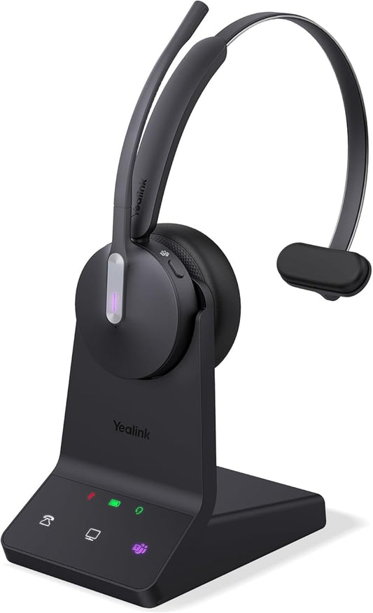 Yealink WH64 Mono Teams Wireless Headset, DECT & Bluetooth Dual-Mode 606 ft Range Headphones with 3X Mic, 26 Talk Time, Office Work Headset for Desk IP Phone, PC,Cell Phone