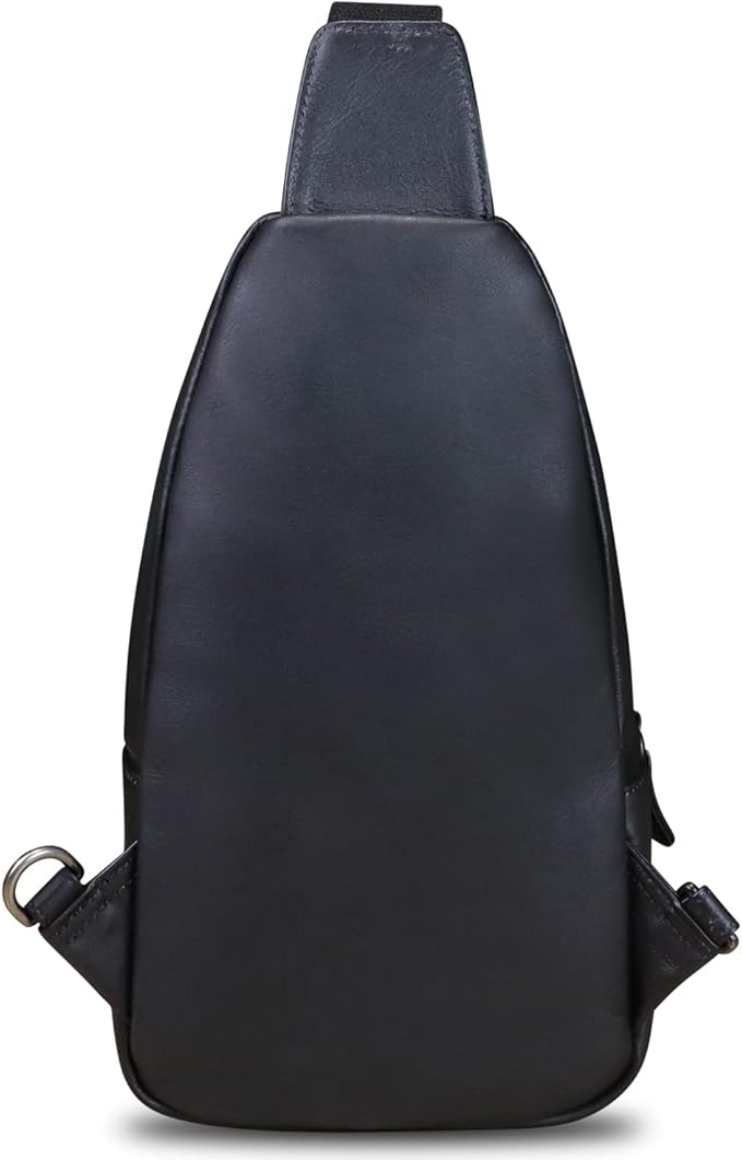 IVTG Genuine Leather Sling Bag Crossbody Casual Hiking Daypack Vintage Handmade Chest Shoulder Backpack Motorcycle Cycling Purses (Black)