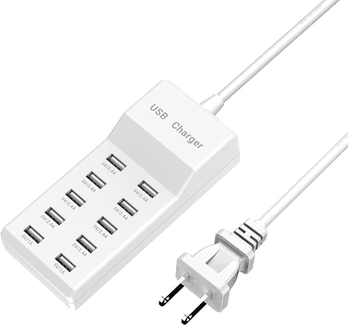 Charging Station - 10-Port USB Charging Hub, Smart Multi-Port Charger, 36-Inch Extension Cable, Compatible with Various Devices, Phones, Cameras, Bluetooth Headsets, Tablets, etc. (1 Piece)