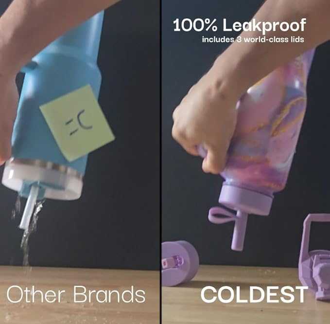 Coldest Tumbler with Handle and Straw - 100% Leak Proof Insulated Tumbler with Lid and Straw (3 Lids) - Stainless Steel Tumblers for Women & Men - Cup Holder Friendly Base, 36 oz (Amethyst)