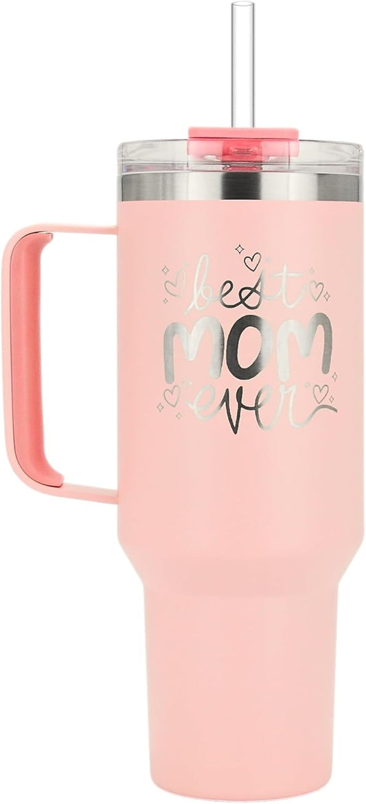 Drinco 40oz 30 oz Tumbler with Handle, Straw Lid, Insulated Stainless Steel Travel Mug Water Bottle Ice Coffee Cup For Cold and Hot, BigSur (Mother Day Peach, 40oz)