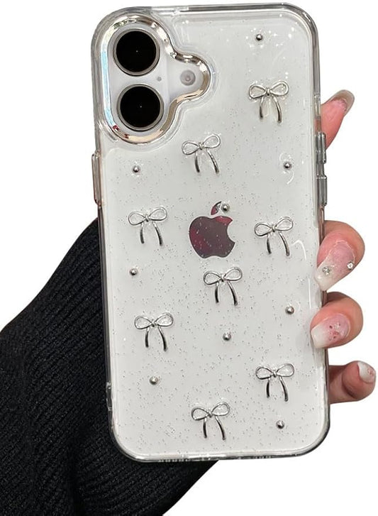 EYZUTAK Case for iPhone 16 Plus, Bling Glitter 3D Bowknot Phone Case Cute Sparkly Crystal Clear Bow Aesthetic Design Case Slim Soft Durable TPU Transparent Protective Cover for Women Girls - Bow