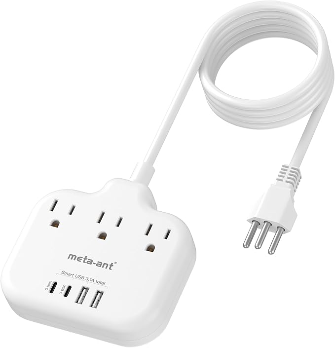 Switzerland Travel Plug Adapter with 5FT Extension Cord, meta-ant Type J Adapter with 3 Outlets 4 USB Ports(2 USB-C), Switzerland Power Adapter for US to Swiss Switzerland Liechtenstein Rwanda