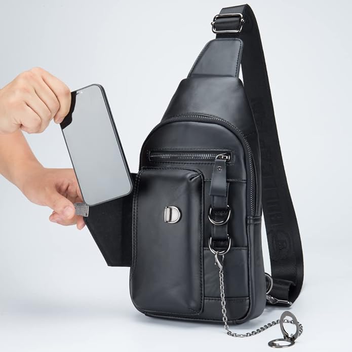 KPYWZER Vintage Leather Sling Bag Backpack for Men Crossbody Shoulder Chest Day Pack Backpacks