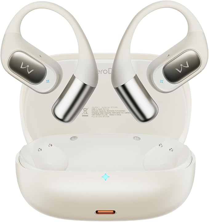 iWALK Open-Ear Headphones, True Wireless Headphones Bluetooth 5.4 Light Earbuds, Ultra Comfort Earhooks, 35H Playtimes, Clear Calls, Air Conduction Stereo Sound with 15mm Drivers for Workouts (Beige)