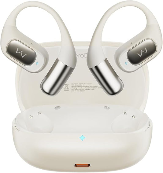 iWALK Open-Ear Headphones, True Wireless Headphones Bluetooth 5.4 Light Earbuds, Ultra Comfort Earhooks, 35H Playtimes, Clear Calls, Air Conduction Stereo Sound with 15mm Drivers for Workouts (Beige)