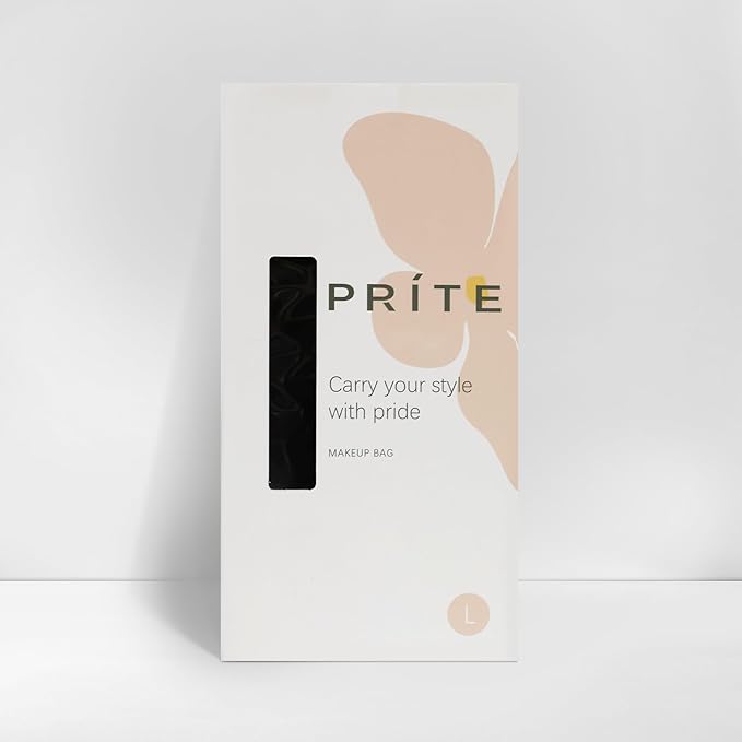 Prite Makeup Bag for Women Travel Waterproof Vegan Leather Cosmetic Bag Open Flat Toiletry Bag With Clear Divider and Handle (Large Brown)