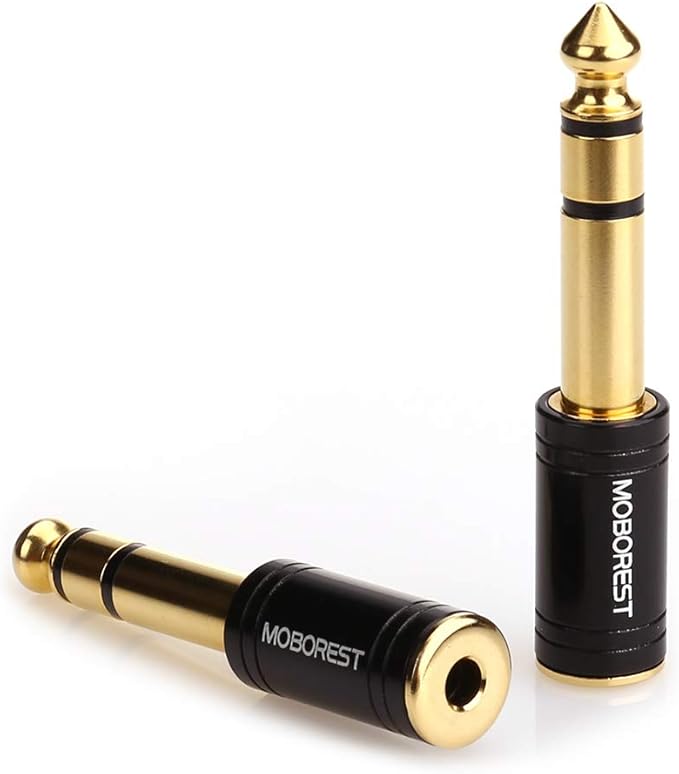 MOBOREST 3.5mm to 1/4" Adapter - Authentic Genuine Universal 6.35mm Pure Copper Adapter Jack - 3.5mm (1/8 Inch) Female to 6.35mm (1/4 Inch) Male Headphone Adapter, Black Fashion 2-Pack