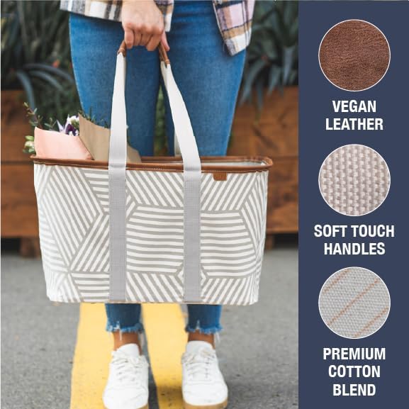 CleverMade EcoBasket Reusable Grocery Tote - Collapsible Storage Shopping Organizer - Heavy Duty Utility Bag Home