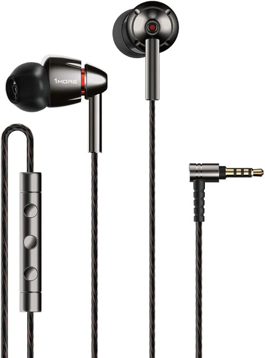 1MORE Quad Driver in-Ear Earphones Hi-Res High Fidelity Headphones Warm Bass, Spacious Reproduction, High Resolution, Mic in-Line Remote Smartphones/PC/Tablet - Silver/Gray