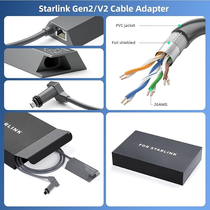 Starlink Gen 2 Ethernet Adapter, Starlink Ethernet Adapter for Standard Actuated Gen 2, RJ45 Gigabit Wired External Network with Fast & Stable Internet Connection