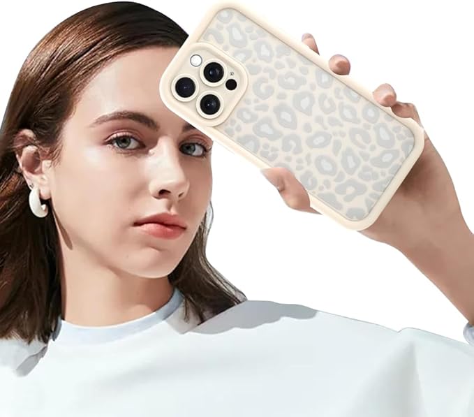 KANGHAR Case for iPhone 15 Pro Max Leopard Printed Pattern Cute Cheetah Phone Case Soft TPU Shockproof Protective Cover for iPhone 15 Pro Max 6.7 Inch Beige with Gray Prints