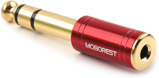 MOBOREST 1/4 Male to 1/8 Female Pure Copper Adapter, 6.35mm Stereo Male to 3.5mm Plug Jack Female Stereo Adapter Red 2-Pack
