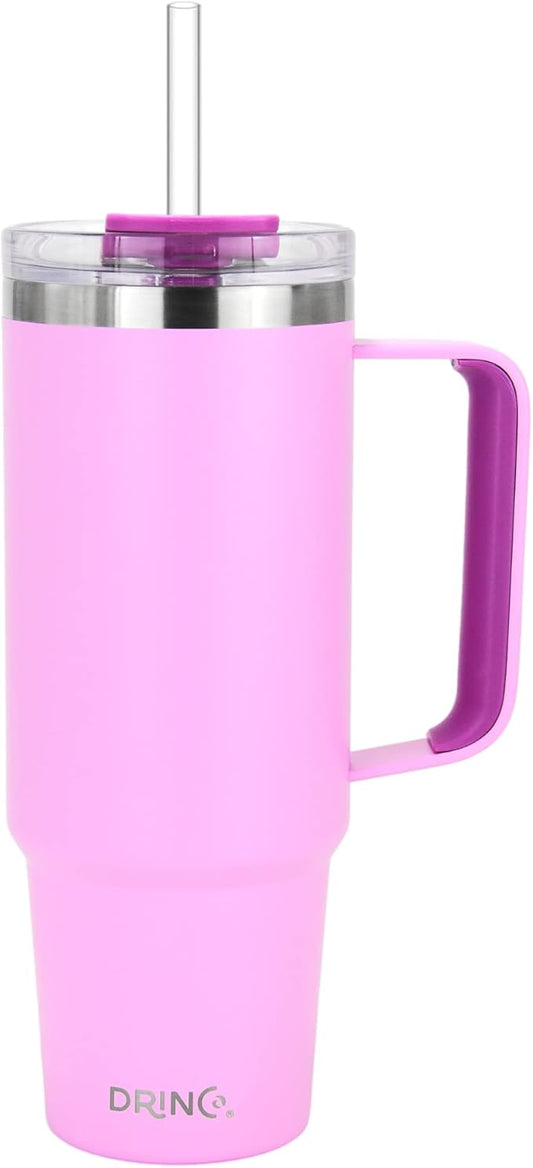 Drinco 40oz 30 oz Tumbler with Handle, Straw Lid, Insulated Stainless Steel Travel Mug Water Bottle Ice Coffee Cup For Cold and Hot, BigSur (30oz, Lavender)