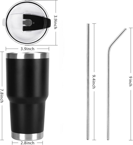 SYACOT 30oz Tumbler Double Wall Stainless Steel Vacuum Insulated Travel Mug with Splash-Proof Lid Metal Straw and Brush